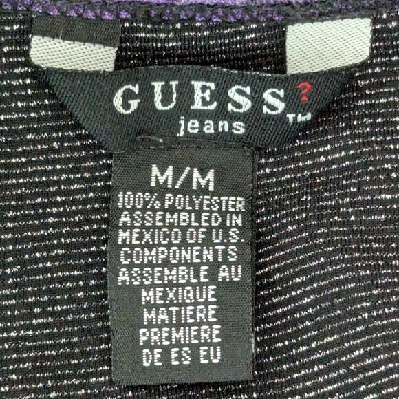 VTG 00s Y2K Guess Purple & Black Sheer Mesh Collage Graphic 3/4 Sleeve Top Sz M - Picture 6 of 6